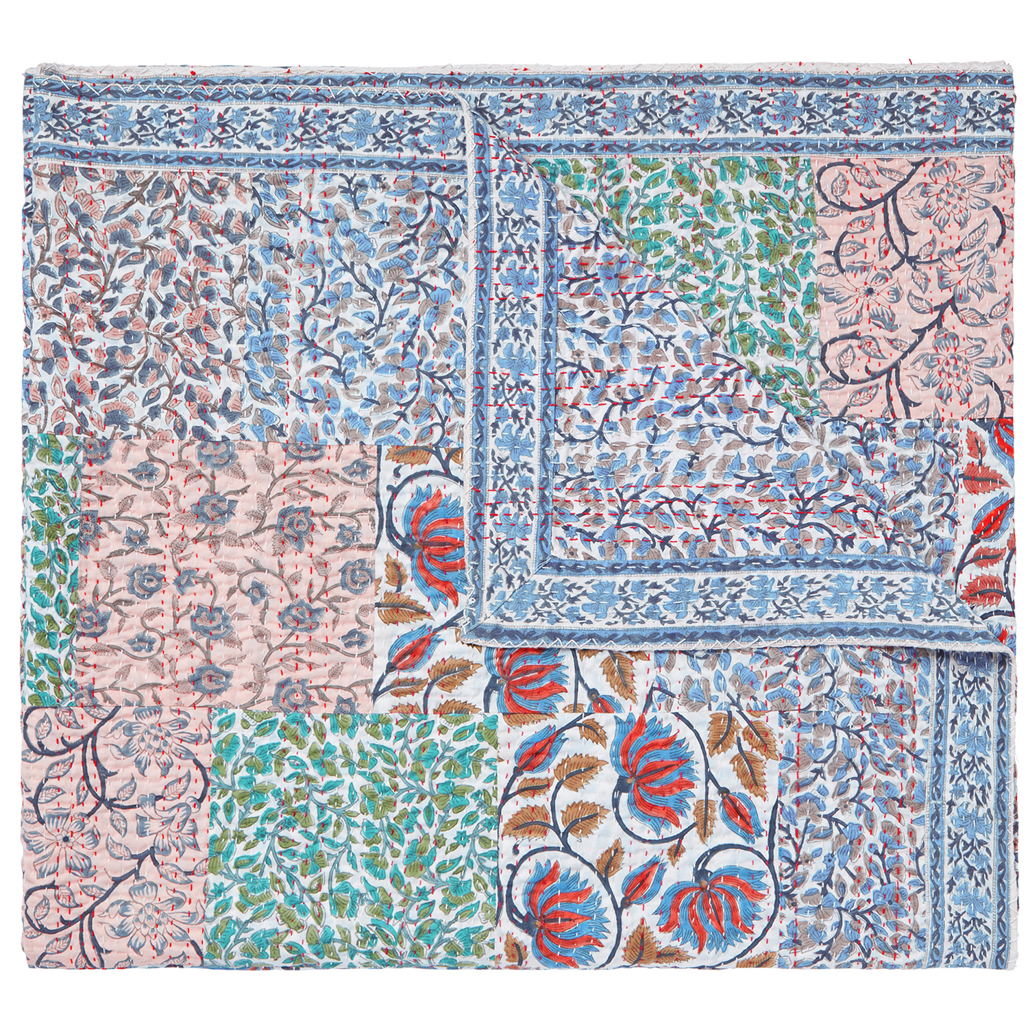 Aizel Patchwork Hand Stitched Quilt - Multi/Blue